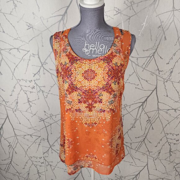 Cabi Orange Floral Print Cutout Shoulder Tank - Picture 2 of 8